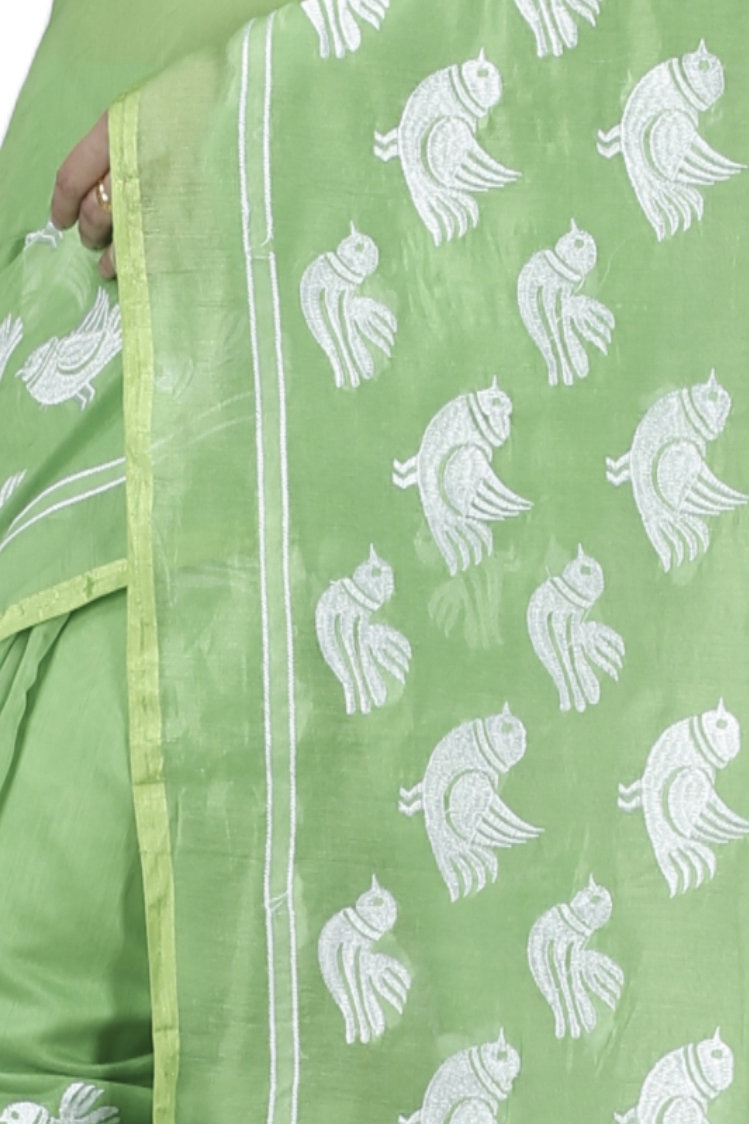 Green Blended Cotton Thulasi Hand Loom Saree (1191)